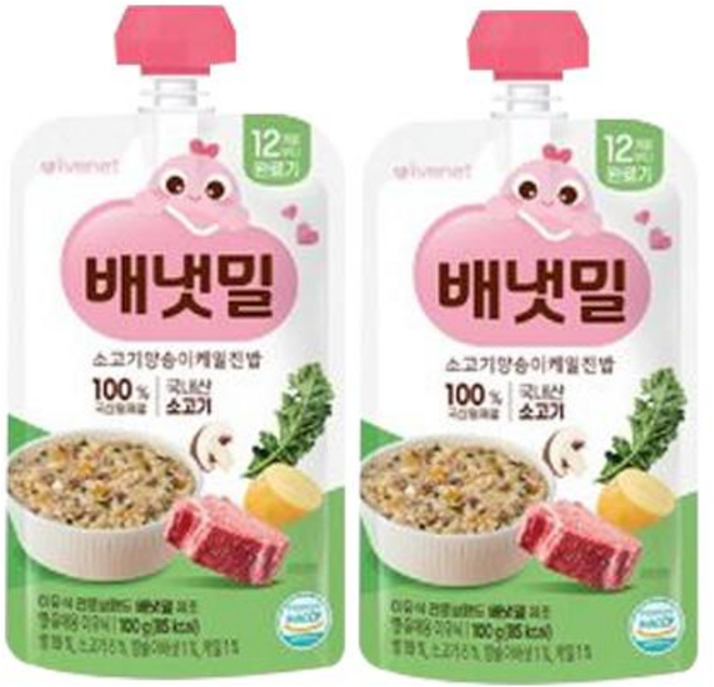 아이배냇 짜먹는 완료기 실온이유식, 100g, 2개, 양송이 케일 진밥