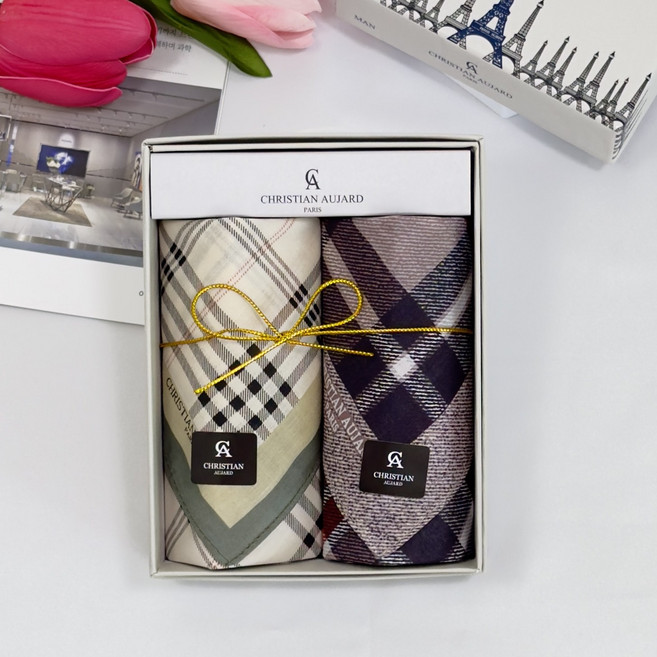 이든테라스 크리찬 오자르 고급 신사용 포켓 순면 손수건 2매 세트