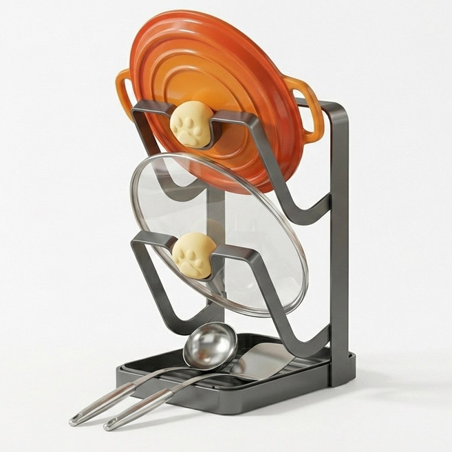 멀티 냄비뚜껑 도마거치대 + 화상방지 실리콘커버 세트, 1세트, 메탈그레이+옐로우