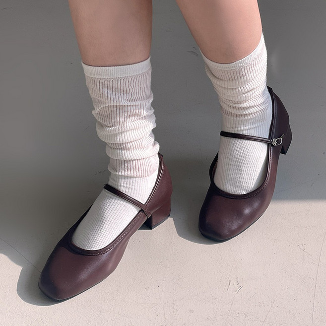 플라틴베이지 여성 발편한 메리제인 구두 둥근코 3cm 로우힐 단화 펌프스