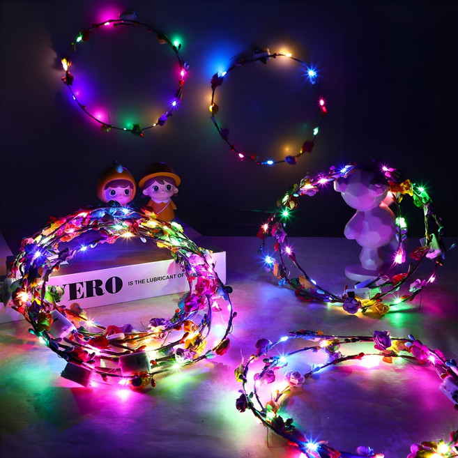 LED 머리띠 야광 파티 생일 기념일 행사 축제 꽃 플라워 화관, LED머리띠 레드 E