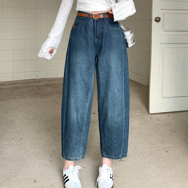 SAHINER 여성 데님 와이드 9부 팬츠 여름 캐주얼 바지 BNZ101
