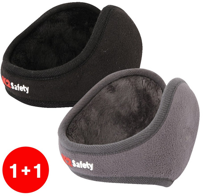 K2 정품 [1+1] 겨울용 귀마개 (따뜻한 털안감 양쪽 귀부분 구멍내어 외부소리 청취 가능), 블랙+그레이, 2개