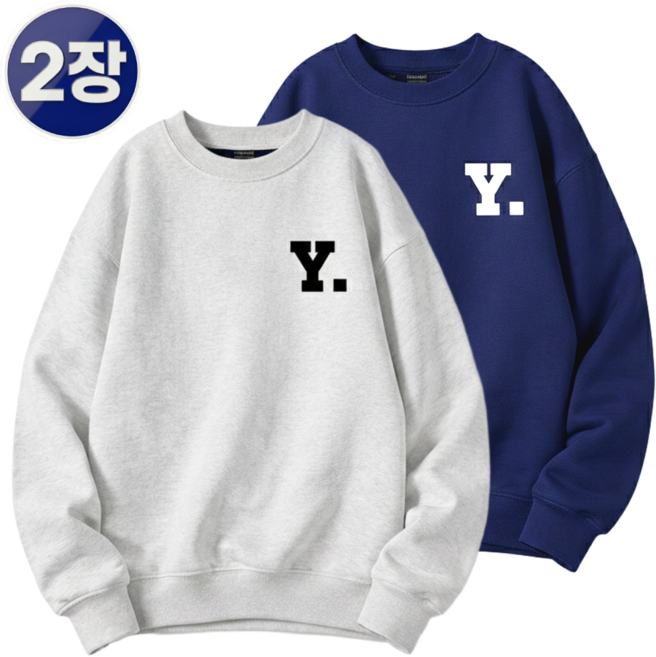 민채앤코 여성 간절기 오버핏 레터링 라운드넥 루즈핏 맨투맨 2종 세트