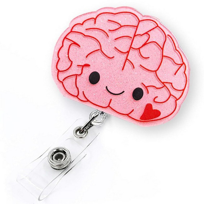 Funny Brain Badge Reel Retractable for Neurology Nurse Neurologist Neuroscience & Medical Worker, Pink Brain