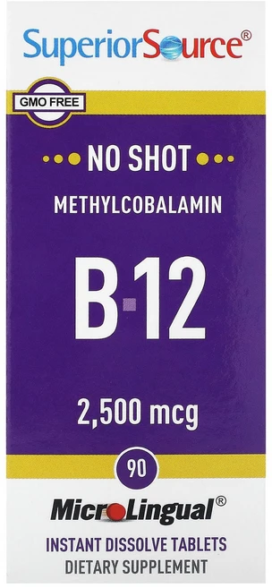 Superior Source 메틸코발라민 B-12 2 500mcg 용해되는 정제 90정 Source (슈페리어 소스), 1개 - 쿠팡
