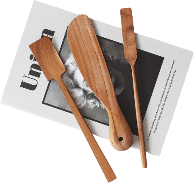 상상공간 100% 통원목 감성 티크나무 스프레더 잼 버터 버터나이프 크레페 우드 크림치즈 식빵 나이프, 베이직 스프레더, 1개