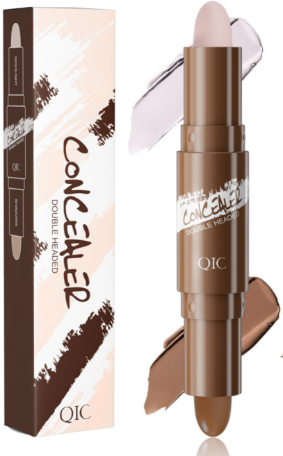 QIC 더블헤드 컨실러 쉐딩 하이라이터 스틱 3in1 멀티 컨투어링 스틱 얼굴 윤곽 메이크업, 01 아이보리, 1개
