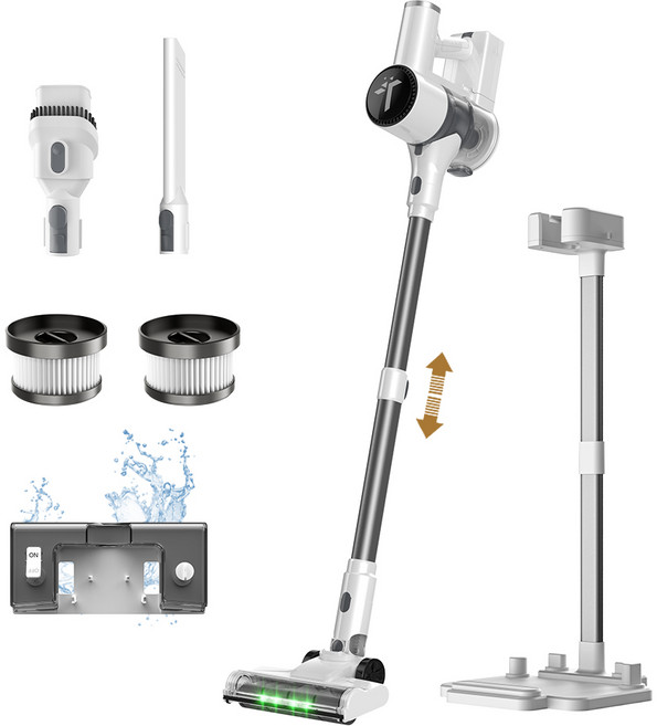 [신제품] 틴도우 차이슨 무선 청소기 BLDC 흡입력 좋은 진공청소기+거치대+물걸레 키트, 화이트