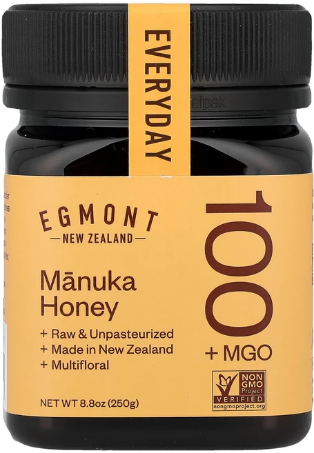 Egmont Honey 마누카 꿀 무가공 및 비피부청결 꿀 MGO 100 250g(8.8온스), 에그몬트 꿀 허니 마누카 생 비살균 MGO 100 8. - 쿠팡