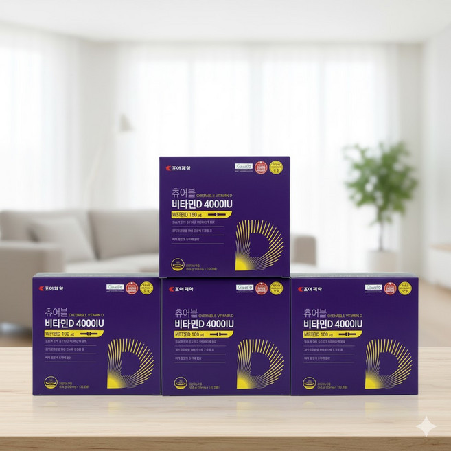 조아제약 츄어블 비타민D 4000IU 고함량 비타민D3 뼈건강 120정, 4세트