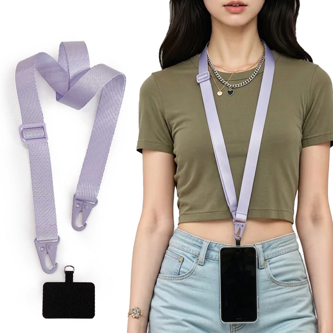 다람앤토리 도난방지 튼튼한 크로스 핸드폰 스트랩 목걸이줄, 1개, 퍼플