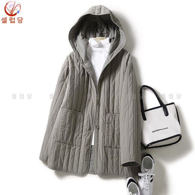 셀럽당 여성 패딩 가을 겨울 세로줄에 면련이 끼다 후드 도톰 다운 점퍼