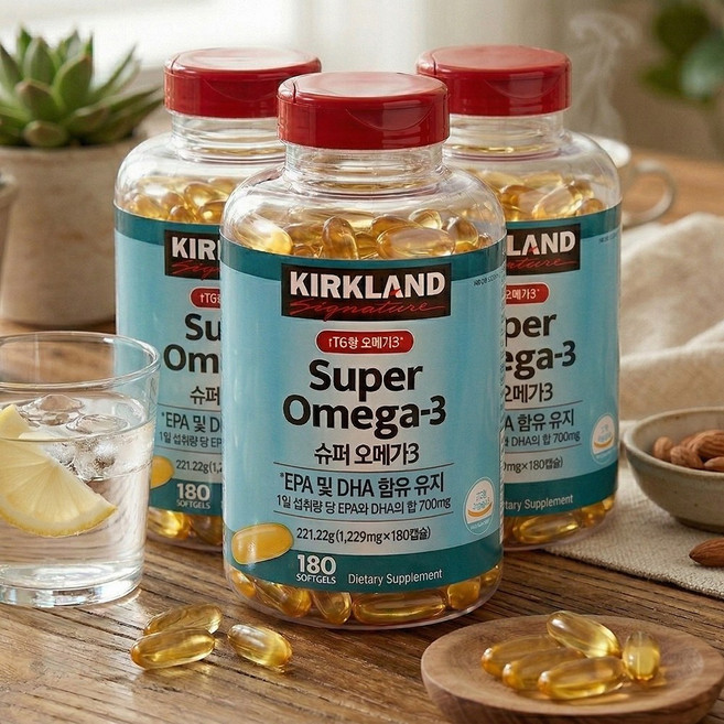 [정품] 커클랜드 슈퍼 오메가3 코스트코 회원전용 프리미엄 영양제 EPA DHA 리넨, 180정, 3개