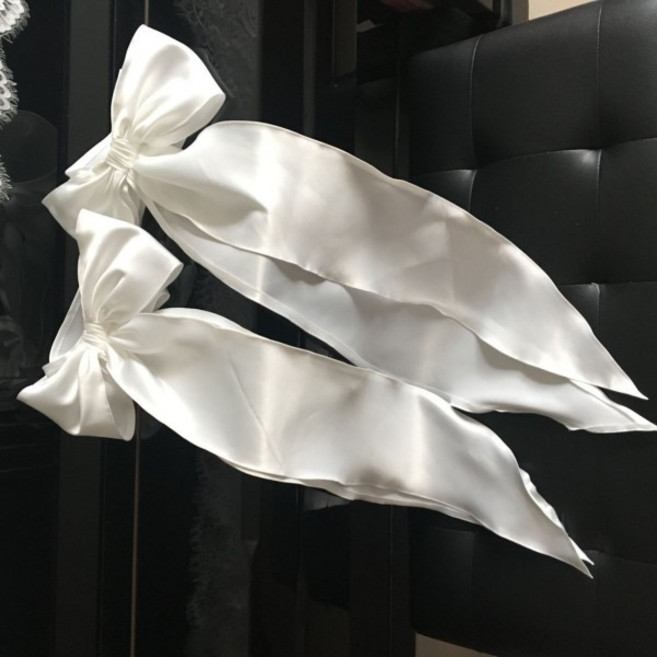 Mingli Tengda 리본 화이트 아이보리 레드 새틴 핸드드레스 화이트 신부 모드 사진 장갑 웨딩 핸드 슬리브, 01 Sky Blue color21