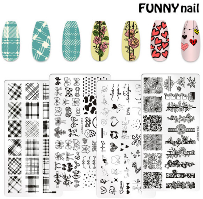 스탬프 네일플레이트 8종 네일스탬프 하운드체크 스탬핑 스탬프 꾹꾹이 젤네일재료, 네일플레이트 - 08, 1개, 혼합색상