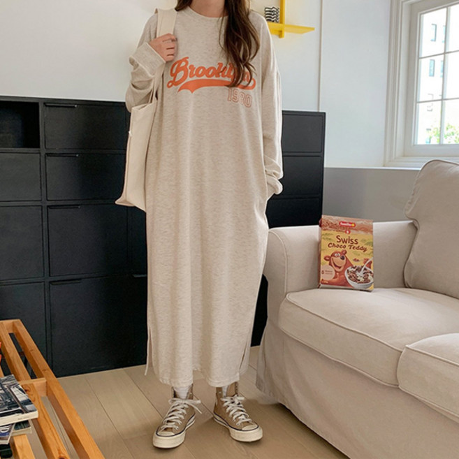 마이쏭 빅사이즈 비브루레터링포켓롱원피스 루즈핏 홈웨어