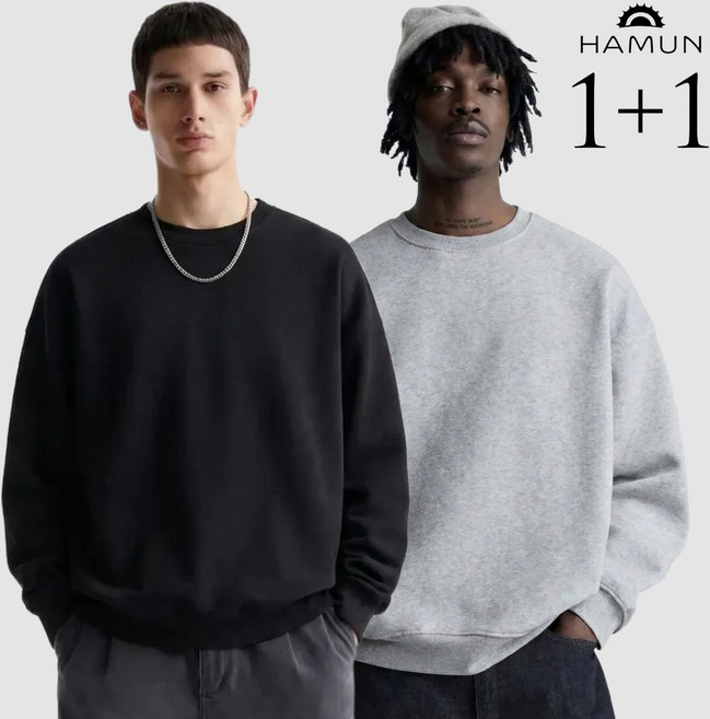 [1 + 1] 하믄 남자 오버핏 긴팔 맨투맨 티셔츠 세트