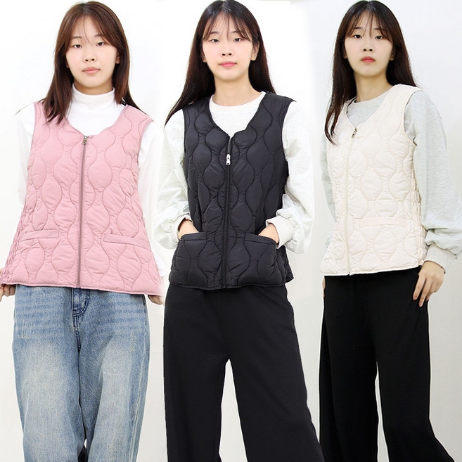 하랑이플 경량 누빔 패딩 지퍼조끼 베스트 빅사이즈 여성 패딩 집업 조끼