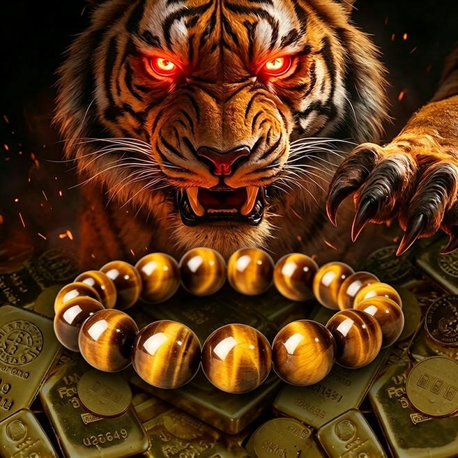 BIKASU 행운담은 호안석 팔찌 천연원석 재물운 염주 불교 팔찌 + 기프트 박