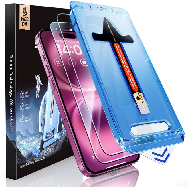 MAGIC JOHN 매직존 아이폰적용 고투명 고화질 휴대폰 액정보호필름 지문방지 먼지제거 풀커버+부착키트 2매입, 1세트