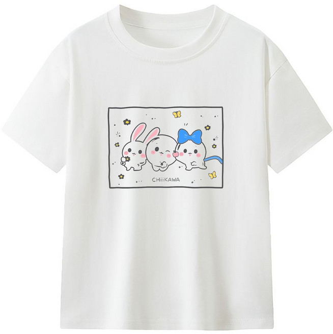 FONOW 아동 순면 반팔 티셔츠 동물 프린트 여름 라운드 귀여운 가족 주니어티