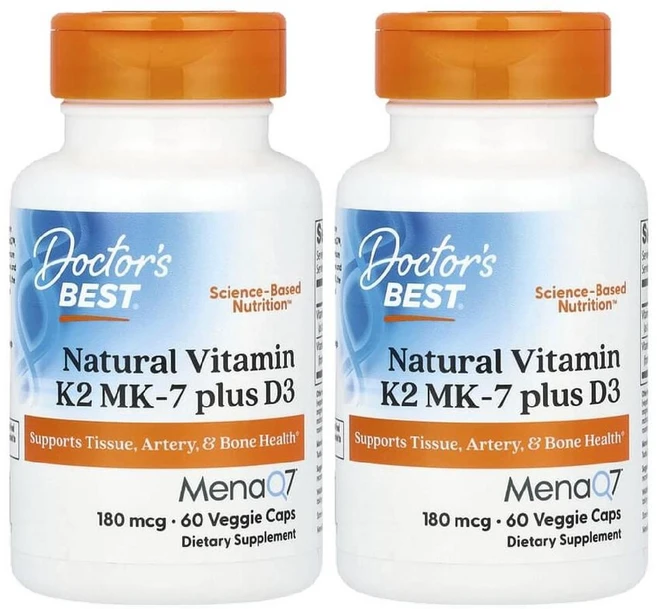 닥터스베스트 비타민K2 MK7 D3 메나퀴논 Vitamin K2 180mcg 60정 2병, 2개 - 쿠팡