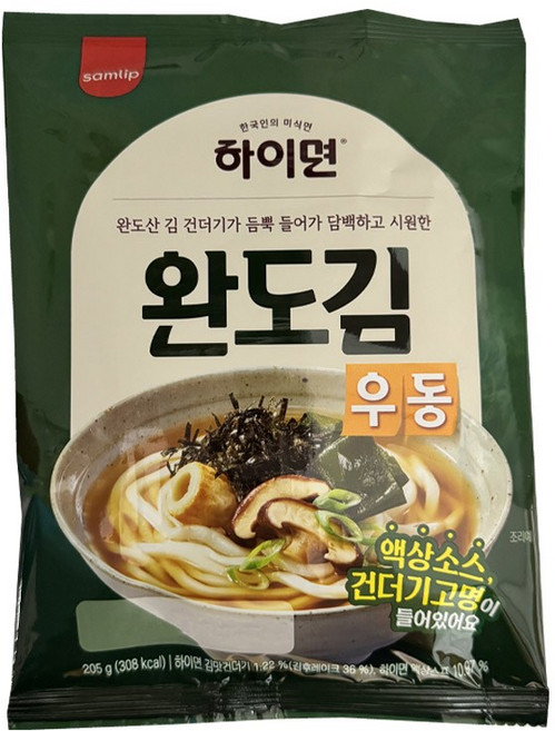 삼립 하이면 한국식 완도 김우동 우동, 205g, 5개