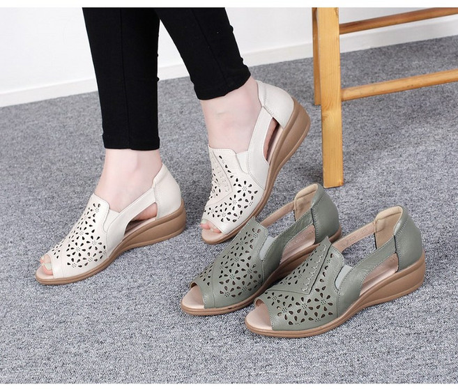 행텐 중년여성 코오픈 펀칭단화 품질좋은 발편한 엄마신발 4cm