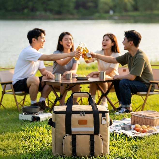 [감성캠핑] 대용량 택티컬 보냉백 캠핑 낚시 차박 아이스백 누수방지 오프너내장, 40L, 샌드 카키