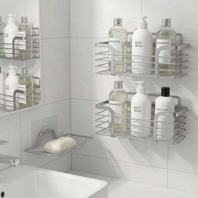 엔레스 욕실혁명 올인원 304스틸 욕실선반 3P, 선반 2개+비누선반 1개, 1세트