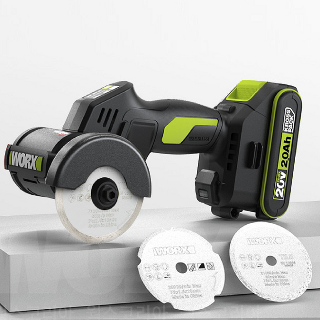 웍스 충전식 휴대용 한손 그라인더 타일 대리석 목재 절단 컷오프툴 WU802 풀세트, 1세트