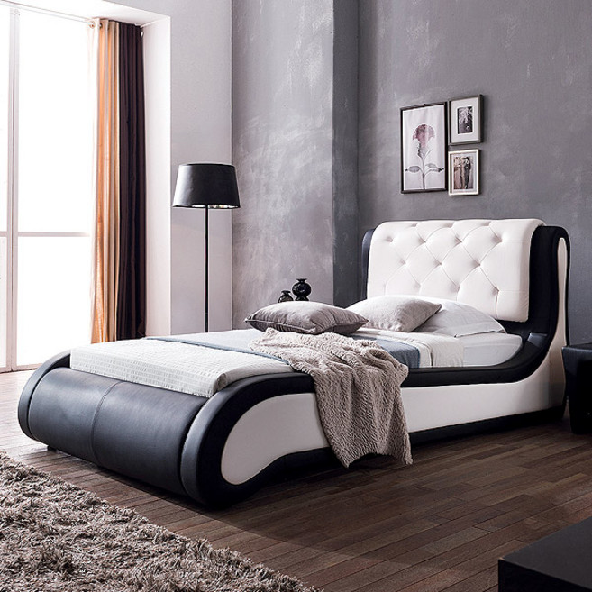 젠티스 비올라 PU 가죽 침대 호텔형 침대프레임, 블랙