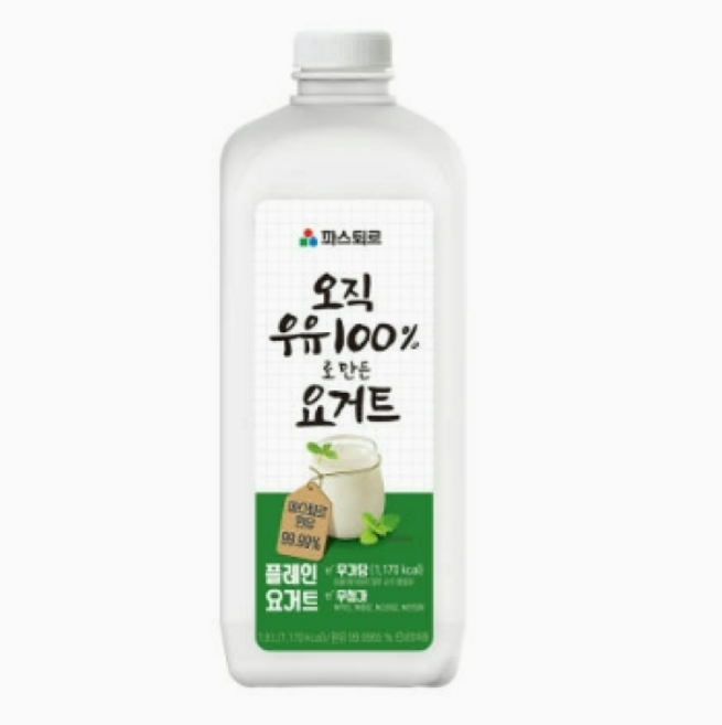 파스퇴르 오직 무항생제우유로 만든 플레인 요구르트, 1개, 1.8L