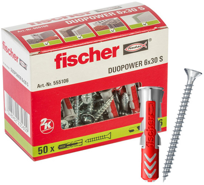 피셔 피셔 듀오파워 플라스틱앵커 석고보드 피스 석고앙카 콘크리트 칼블럭 1통 50개(555106), 50개