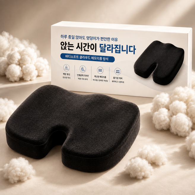 바디소프트 클라우드 고밀도 메모리폼 방석, 블랙