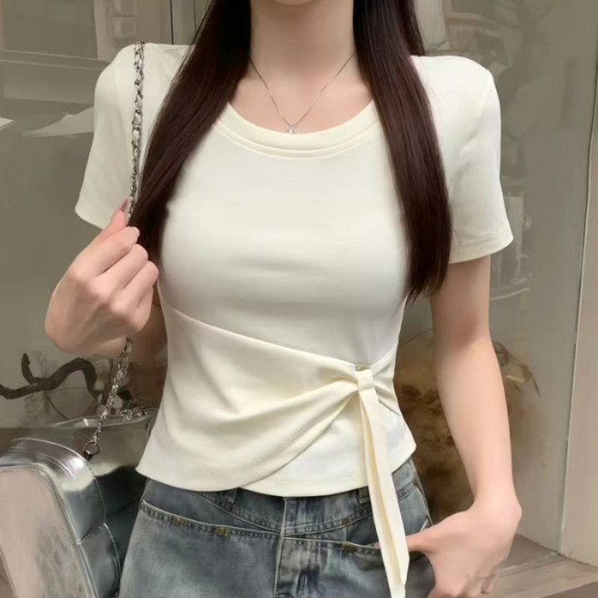 BROWMODA 여성 라운드넥 슬림핏 부드러운 반팔티