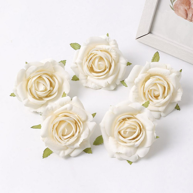 仿真花天狼玫瑰假花朵 塑料花 頭飾diy材料, 1個, 米白色4朵【做手工】