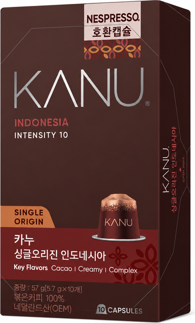 카누 싱글오리진 인도네시아 네스프레소호환 캡슐커피 (5.7G*10입), 5.7g, 1개, 10개입