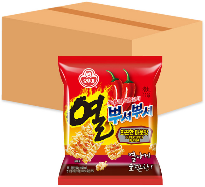 오뚜기 열 뿌셔뿌셔 라면과자 화끈한 매운맛, 90g, 24개