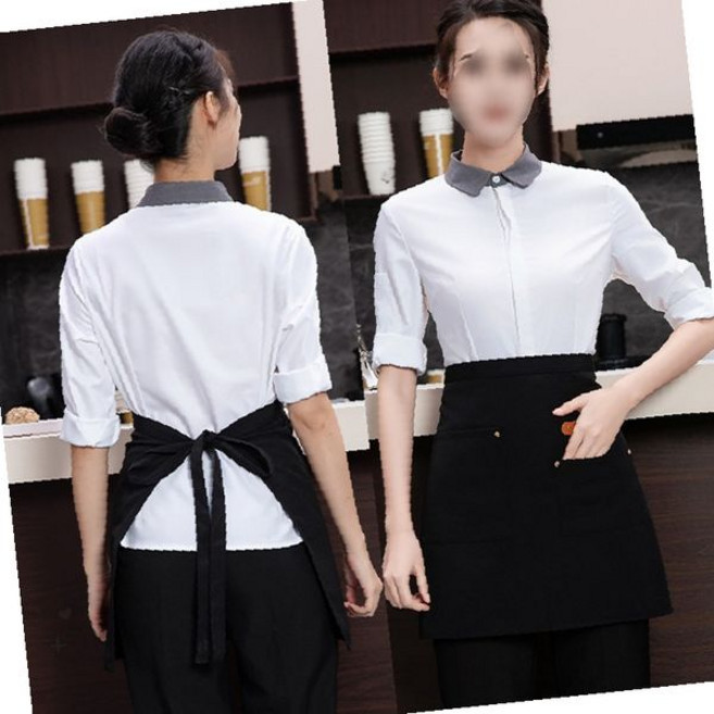 요식업 주방 작업복 허리 착용 반 앞치마 카페 공방 미용실 작업용 캔버스 천, 1개, 허리앞치마블랙