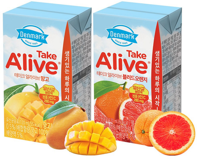 [동원] 덴마크 테이크얼라이브 망고 24개입 + 블러드오렌지 24개입, 48개, 120ml