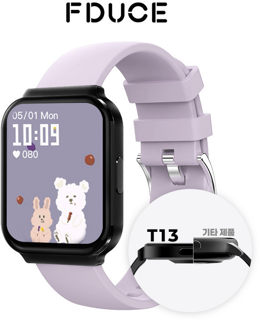 FDUCE 초슬림 통화가능 스마트워치 T13 운동 워치 한글판 웨어러블 GPS 1.75인치 t13, 블루투스, 4.445cm, 퍼플