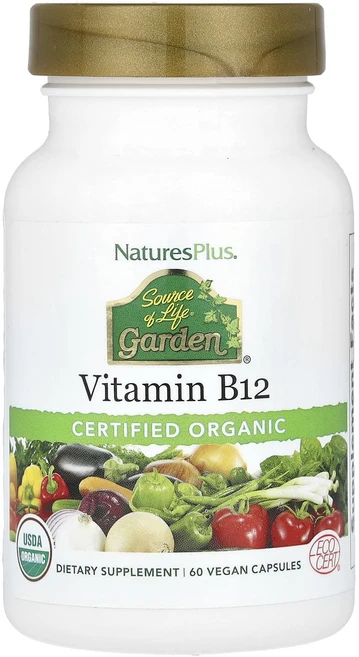 NaturesPlus Source of Life® Garden 유기농 인증 비타민B12 베지 캡슐 60정, NaturesPlusSourceofLifeGarden유, 1개 - 쿠팡