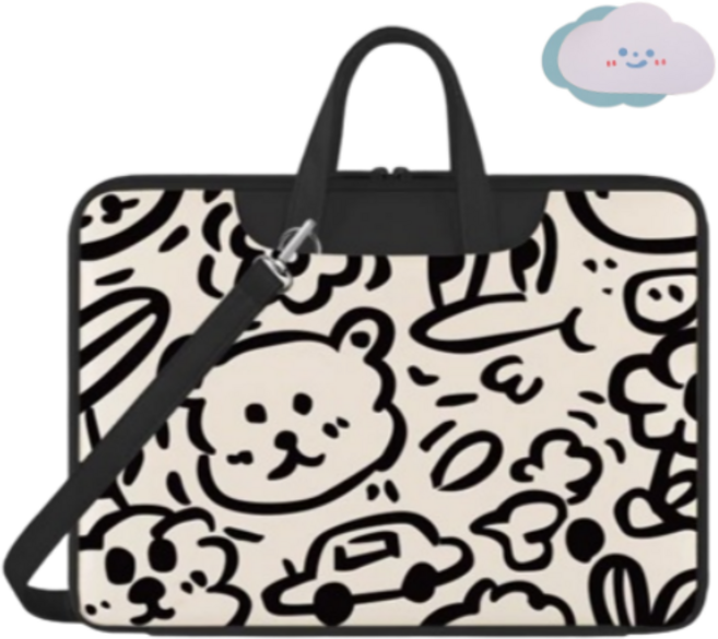 큐앤캐롯 귀여운 노트북 가방 캐릭터 방수 파우치, 곰돌이의 낙서, 14-15인치, 1개