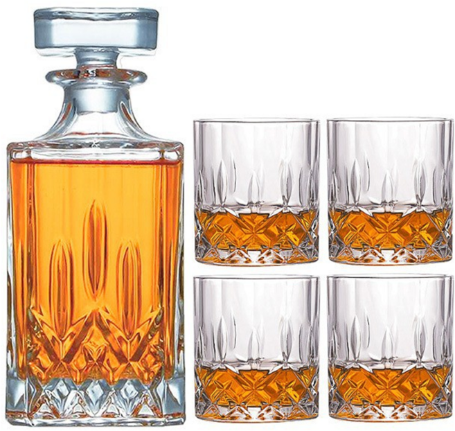 큐앤씨 럭셔리 크리스탈 위스키 디켄터 +잔 4p 세트, 1개, 750ml