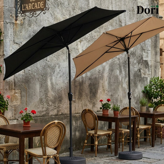 도리퍼니처 하프 파라솔 (3가지 색상) / 그린 벽면 반쪽 핑크 화이트 아이보리 벽 웨이팅 그늘 각도 조절 야외 테라스 폴딩 정원 카페 테이블, 인디핑크+하프베이스