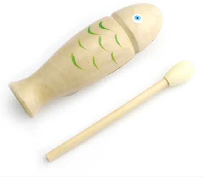 奧福樂器 魚型木魚 兒童早教節奏樂器 聽力握力訓練 民俗樂器, 1個, 原木色
