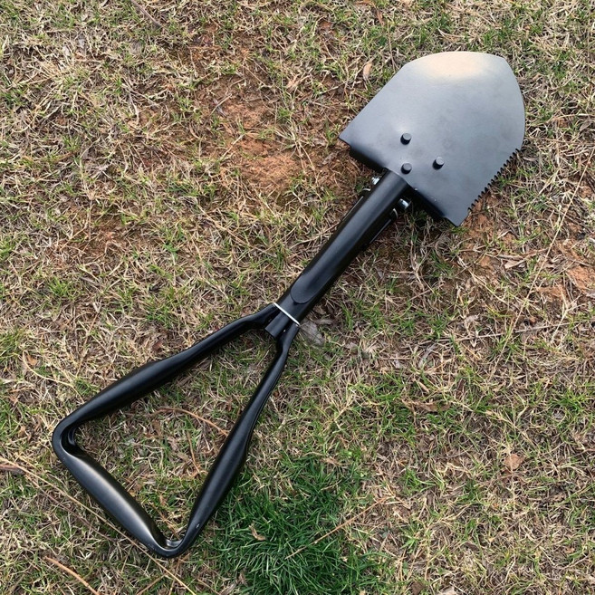 加厚碳鋼可折疊工兵鏟 戶外求生園藝家用多功能實用鏟, 大號黑色摺疊, 1個