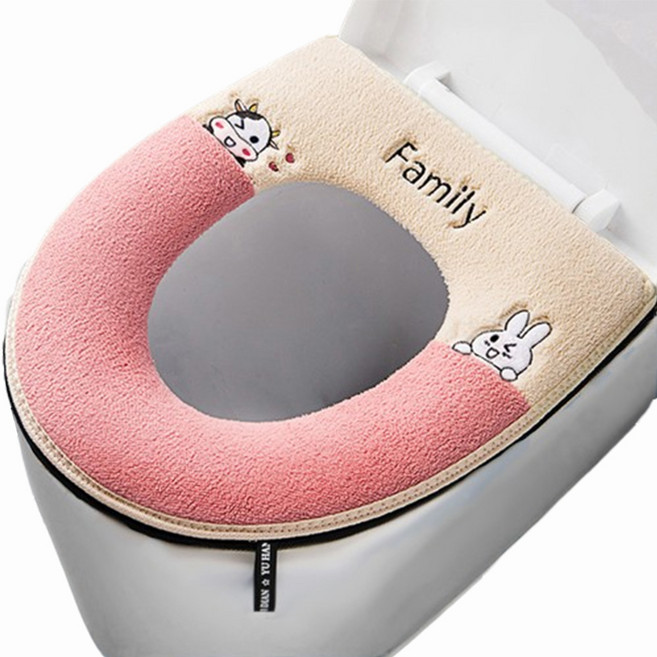 코이노리 빨아쓰는 극세사 변기 시트 커버 고급형, c. 핑크+아이보리